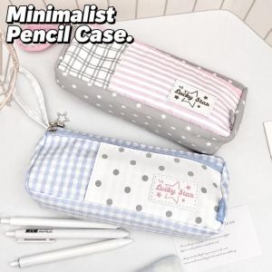 K9SEQ Large Capacity Pencil Case Colors-block Zipper Pencil Pouch Portable 2-Layer Pen Bag Students