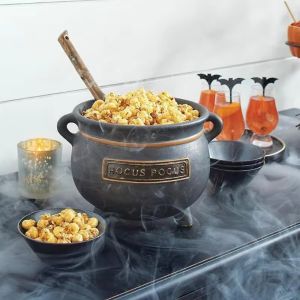 LIANG with Spoon Witches Cauldron Serving Bowls Old Style Resin Snack Tray Halloween Party Decoration Practical Halloween Candy Bowl Costume Props