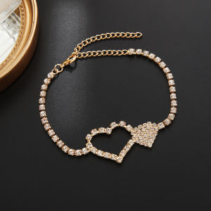 Hollow love anklet claw chain full diamond heart foot jewelry little girl beach foot jewelry A033