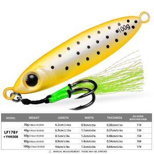 MARBLEX Metal Jig Fishing Lure 30g-100g Weight Luminous Fishing Jigs Fishing Gear Vertical Saltwater Lures for Mackerel Tuna