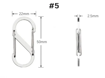EDC Dual Spring Carabiner Hook Stainless Steel Molle Hiking 8 S Paracord Quickdraw Snap Buckle Keychain Clasp Black Silver