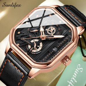 Sunlifex Jam Tangan Pria 9095 Kuarsa Olahraga Kasual Tali Kulit Pria Jam Tangan Cowok