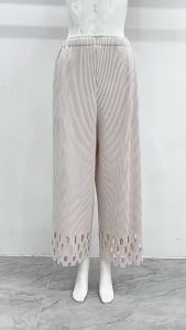 Tối giản cho nữ chạm khoét xếp li quần ống đứng đàn hồi eo cao lỏng lẻo draped Slit HEM thích hợp kết cấu Quần #6666