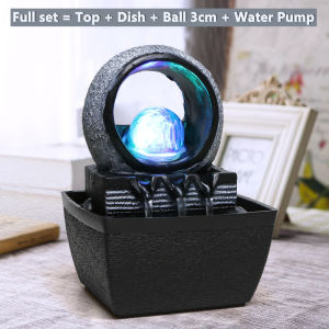 Modern Standing Water Fountain Tabletop Rolling Ball w/ LED & Quiet Pump