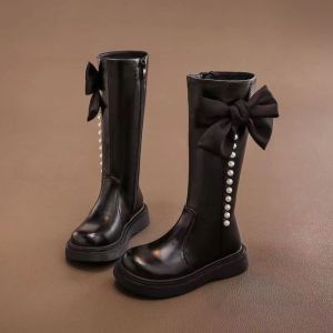 Girls Leather Boots Childrens 2023 Spring and Autumn New Arrival Long Barrel High Barrel Boots Princess Fashion Stylish Cotton Boots