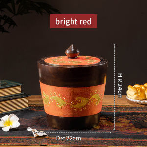 ถังไม้เนื้อแข็งสีทองเหมาะสำหรับบรรจุสิ่งของและขนม ของตกแต่งประดับวางพื้น หรือถังขยะ สไตล์ประเทศไทย  กล่องเก็บของพร้อมฝาปิด