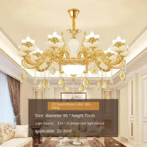 【Warranty】Luxurious golden living room lamp Nordic golden ceiling lamp decorative bedroom chandelier luxurious home decorations round LED crystal lamp cozy living room and bedroom villa lamp