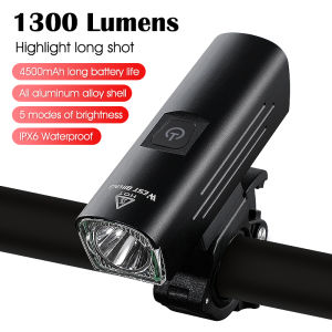 WEST BIKING 1300Lumens Bicycle Light LED Flashlight 4500mAh USB Rechargable Bike Front Light lamps IPX6 Waterproof Bike Accessories Cycling Headlight
