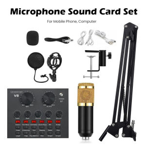 🎤BM800 Mic Set Condenser Microphone Sound Recording Microphone Live Sound Card Bluetooth Audio Interface Studio Streaming Recording Kits for Phone PC Studio Microphone With Sound Card Set