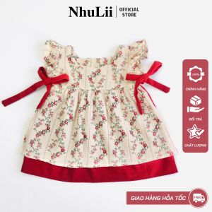Váy bé gái NHULII váy hoa thu đông thắt nơ cho bé 8 đến 17 Kg NI031