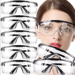 แว่นตานิรภัยป้องกันแรงกระแทกขายืดหดได้ กันกระเซ็น กันลม หนา แว่นกันฝ้าสีน้ำเงินและสีขาว