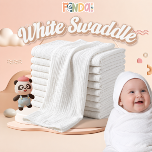 PANDA HOUSE Newborn Baby Muslin White Swaddle Soft Cotton Wrap Blanket Bayi Selimut Bayi Bedung Bayi Kain Lampin Putih Barang Baby