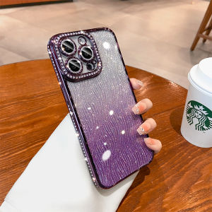 Kisscase Mạ Rhinestone Gradient Long Lanh vỏ điện thoại Cho iPhone 15 14 13 12 Pro Max Cộng Với gợn sóng nước Ống Kính Hoa Văn Bảo Vệ TPU Bao Gồm Tất Cả Các Ốp lưng cho iPhone Chống Sốc 15 14 13 12