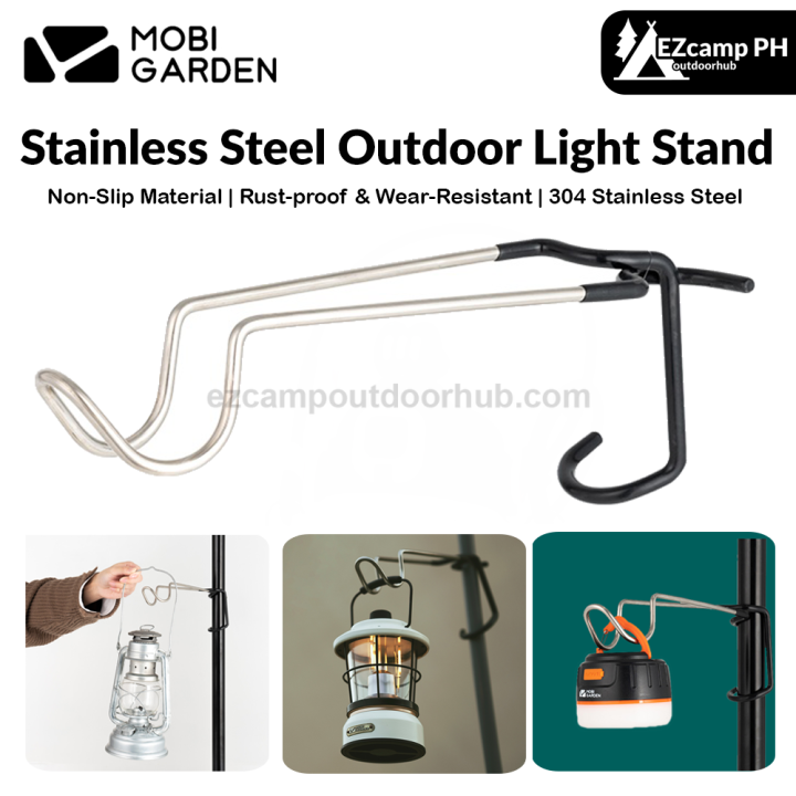 Mobi Garden Stainless Steel Outdoor Light Stand Portable Ultralight Lantern Lamp Hook Holder Pole Bracket Multifunctional Hanging Storage Rack Camping Hiking Picnic Travel Heavy Duty Original Mobigarden