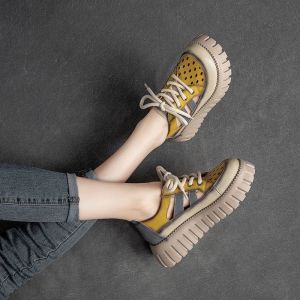 [Free Shipping] Summer Thin Open-Toe Low-Heeled Sandals For Women Featuring A Platform Sole Retro Design And Colorful Perforated Detailing