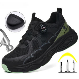 Rotating button New Men Safety Shoes Anti-smash Anti puncture Work Sneakers Steel toe shoes Work Boots Security Protection Shoes