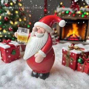 DJDK Bright Red Santa Resin Figurine Drinking Pose Resin Craft Vase Wall Decoration Holiday Atmosphere Prop Cute Style Funny Mug Ornament Office Desk