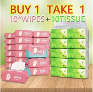 Ecoplanet COD#20PCS baby wipes and tissue Combo Unscented baby wipes 10 packs 80 sheets tissue wipes Facial paper