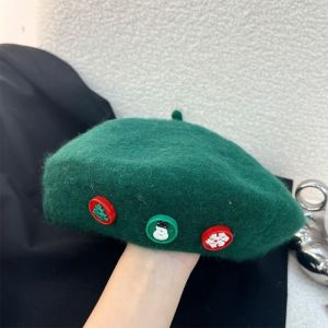 NALANILI Len Mũ beret Giáng sinh Dày ấm Màu sắc đồng nhất Mũ đội đầu trang trí Giáng sinh Thời trang Chống gió Mũ len