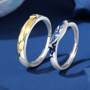European S925 Sterling Silver AAA CZ Sun And Stars Couple Open Ring For Women Men Birthday Wedding Valentines Day Jewelry