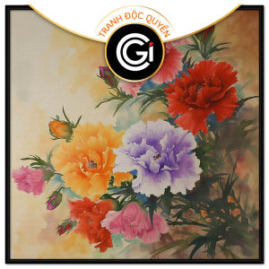 Tranh Thủy Mạc Hoa Cẩm Chướng. Tranh treo tường tranh dán tường Canvas. CGI-268