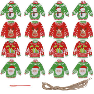เสื้อสเวตเตอร์มีป้ายจี้ต้นไม้คริสต์มาสการ์ตูนซานตาคลอสแปลกใหม่16ชิ้น/เซ็ตพื้นหลังปาร์ตี้คริสต์มาสแบบทำมือตกแต่งพื้นหลังรูปตุ๊กตาหิมะกระดาษการ์ดเสน่ห์