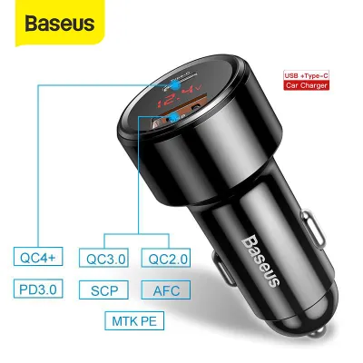 Baseus 45W Car Charger For iphone 14 13 Pro Max 12 Quick Charger Metal Dual USB Car Charger For Samsung Huawei PD Phone Charger Suport AFC SCP