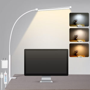 Flexible Gooseneck LED Desk Lamp Metal Clamp On Table Light for Study Drawing Gaming 30 Dimmable Lighting Modes Eye Protection Architect Task Lamp with USB US Adapter