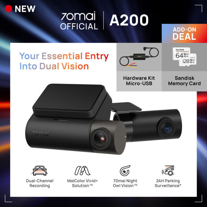 【NEW】70mai Dash Cam A200 Dual Channel 1080P Full HD Resolution