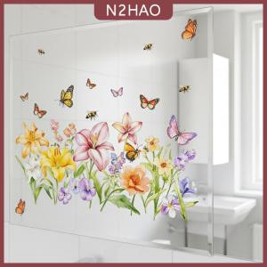 N2HAO  Selfadhesive Hoa Tường sticker có thể tháo rời không thấm nước hoa thiết kế cho phòng tắm bồn rửa nhà trang trí nội thất dễ dàng Peel