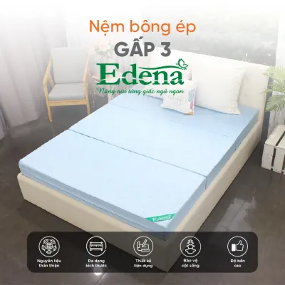 [Trả góp 0%] Nệm bông ép gấp 3 Edena - Màu ngẫu nhiên.-Bảo hành 5 năm.