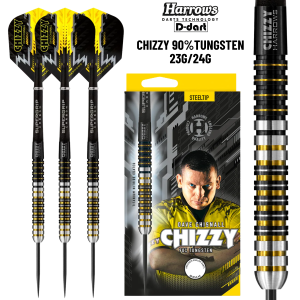 HARROWS STEEL TIP DARTS - 23G/24G CHIZZY 90% TUNGSTEN STEEL TIP DART SET