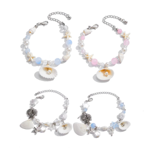 2 Gói Đại Dương Vòng Đeo Tay Tinh Tế Vòng đeo tay vỏ sò Tay Ngọt Ngào Phụ Kiện Nhựa Và Hợp Kim Kết Cấu Cho sự kiện đặc biệt