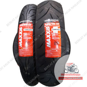 Paket Maxxis Extramaxx 90/80 dan 120/70-17 Ban Motor Sport Tubeless BONUS Pentil