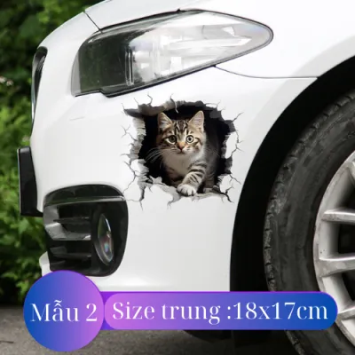 Miếng Dán Hình Mèo Hoạt Hình 3D Trong Vết Nứt Decal hình mèo Chống Thấm Nước trang trí ô tô