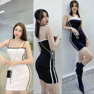 Đầm váy 2 dây quai ngang viền sọc thể thao thời trang XINSO cao cấp mềm mịn co giãn tốt không bai xù