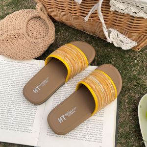 [Free Shipping] Girls Summer Outdoor Sandals Perfect For Vacations Featuring A Trendy One-Strap Design Breathable Fabric And Non-Slip Soles Ideal For Wearing With Summer Dresses And Beachwear