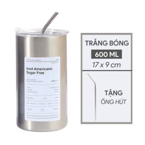Ly giữ nhiệt Americano Inox 304 Cao Cấp Không Gỉ 3 màu XÁMBẠCSỮATặng ống hút siêu tiện lợi 600ml hàng đẹp (loại 1).