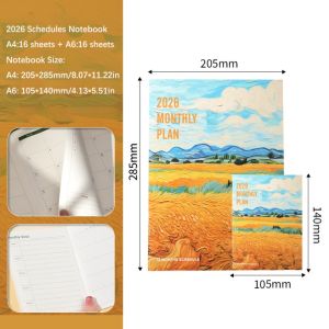 SKJK 2Pcs/Set ประสิทธิภาพการทำงาน สมุดบันทึกกำหนดการปี 2026 A4/A6 แผนการเรียนรู้ ผู้วางแผนวาระการประชุม ประสิทธิภาพสูง ตรวจสอบชีวิต ปฏิทินวางแผนปี 2026 นักเรียน