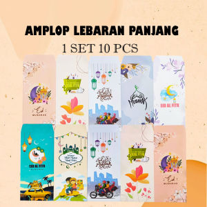 Amplop Lebaran Panjang Motif 1 SET 10 PCS Muat Uang Kertas Tanpa dilipat Amplop Lebaran Besar Amplop Idul Fitri Amplop Idulfitri Lucu Unik Angpao Ampau Angpau Ampao