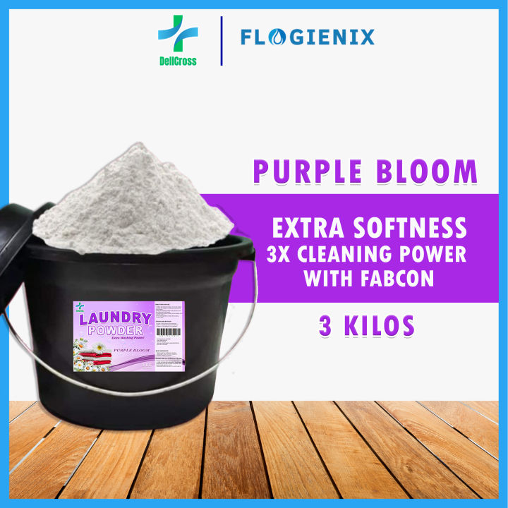 FLOGIENIX POWDER DETERGENT UP TO 3X POWERFUL CLEANING with FABCON PURPLE BLOOM SCENT - 3KG