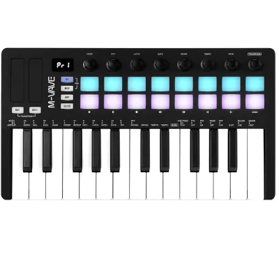 M-vave SMK-II 25 คีย์ MIDI คีย์บอร์ดคอนโทรลเลอร์ 16 แผ่นดรัม Backlit บลูทูธกึ่งน้ําหนัก Professional แบบไดนามิก keybed 8 ปุ่มและซอฟต์แวร์การผลิตเพลงรวม 16 กลอง