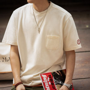 Maden brand summer new men gentleman Japanese retro college style lvy baseball shirt T-shirt pocket chapter loose boy jersey short sleeves