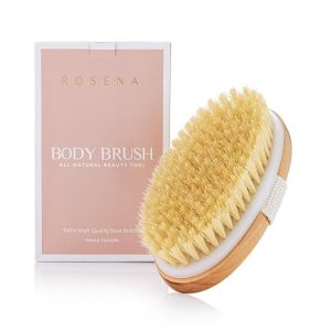 Dry Brushing Body Brush - Best for Exfoliating Dry Skin Lymphatic Drainage and Cellulite Treatment - Organic Spa Exfoliator and Massage Scrub Brush with Natural Boar Bristles (Oval)