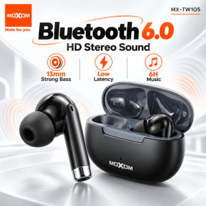 MOXOM Original Strong Bass Wireless Earbuds Bluetooth 6.0 Stereo TWS Earphone 13mm Driver Gaming Low Latency 6H Playtime