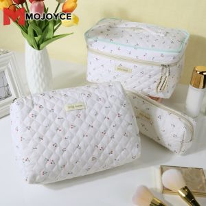 MOJOYCE 3PCS Travel Makeup Bag Women Cotton Quilted Makeup Bag Large Travel Cosmetic Bag Aesthetic Cute Kawaii Bear/Strawberry Makeup Bag for Women Women