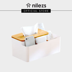 Multifunctional Bamboo Tissue Box Organizer  Wood Storage Holder with Multiple Compartments Desktop Organiser