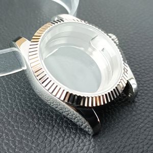 new NH35 Case 41mm silvery/black Luxury Mens Steel Case Fit NH35 NH36 Movement Case Sapphire Glass Case 20mm Strap Watch Box high-quality