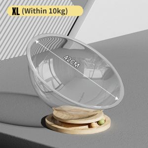 Space Capsule Cat Bed Cat House Transparent Acrylic Space Capsule Wooden Cat Nest Semi-Enclosed Cat Bed Toy with 3 Small Ball