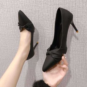 Free Shipping Pointed-Toe Stiletto-Heeled WomenS Shoes 2026 New Style With A Bow Detail Shallow Opening Available In Beige And Black Suitable For Professional Wear